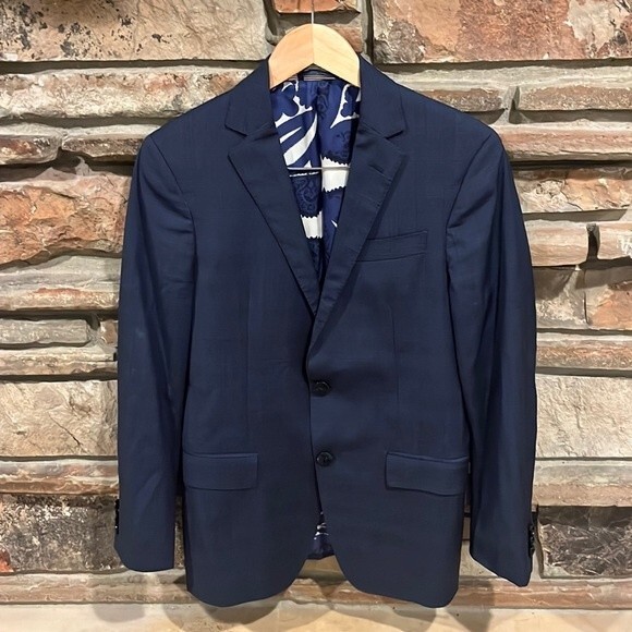 Etro 46 Wool and Silk Navy Plaid Two-Button Jacket